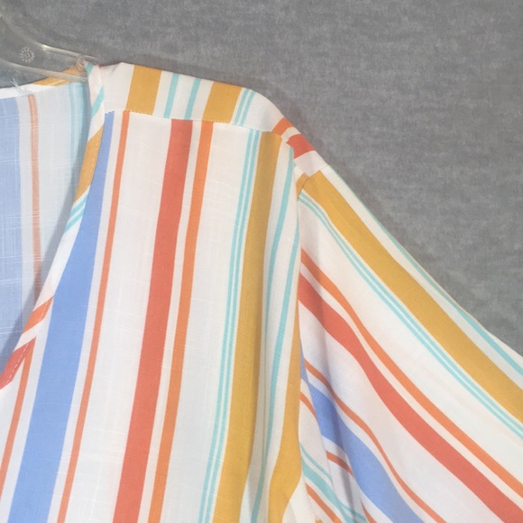 JODIFL Oversized Relaxed Fit Boxy V-Neck Tie Front Soft Comfy Summer Striped Top - Picture 5 of 13